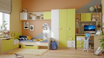 Детская комната Эппл (Зеленый/Белый/корпус Клен) в Зелёном Бору - zelyonyj-bor.mebel54.com | фото