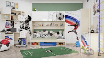 Детская комната Футбол ЧМ (Белый/Синий/корпус Клен) в Зелёном Бору - zelyonyj-bor.mebel54.com | фото