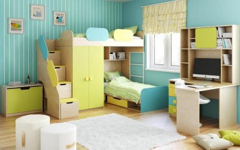 Детская комната Смайли (Желтый/Голубой/Зеленый/корпус Клен) в Зелёном Бору - zelyonyj-bor.mebel54.com | фото