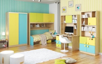 Детская комната Смайли (Желтый/Голубой/Зеленый/корпус Клен) в Зелёном Бору - zelyonyj-bor.mebel54.com | фото
