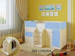 Кровать-чердак Малыш-4 Дуб молочный/Голубой в Зелёном Бору - zelyonyj-bor.mebel54.com | фото