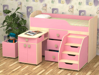 Кровать детская Фея 1.6 Дуб молочный/Розовый в Зелёном Бору - zelyonyj-bor.mebel54.com | фото
