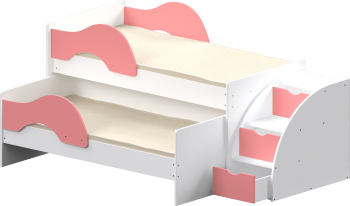 Кровать детская Матрешка выкатная с лестницей  Белый/Розовый в Зелёном Бору - zelyonyj-bor.mebel54.com | фото