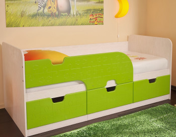 Кровать детская Минима 1,86м с ящиками (дуб атланта/лайм глянец) в Зелёном Бору - zelyonyj-bor.mebel54.com | фото