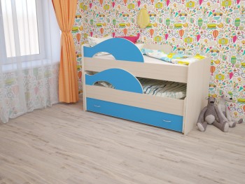 Кровать детская Радуга 1600 Млечный дуб/Голубой в Зелёном Бору - zelyonyj-bor.mebel54.com | фото