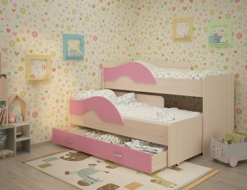 Кровать детская Радуга 1600 Млечный дуб/Розовый в Зелёном Бору - zelyonyj-bor.mebel54.com | фото
