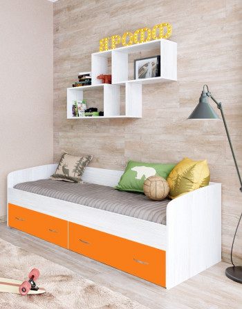 Кровать с выкатными ящиками Винтерберг/Оранжевый в Зелёном Бору - zelyonyj-bor.mebel54.com | фото