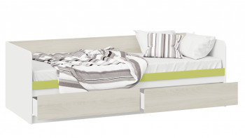 Кровать «Сканди» с 2 ящиками Дуб Гарден/Белый/Зеленый в Зелёном Бору - zelyonyj-bor.mebel54.com | фото
