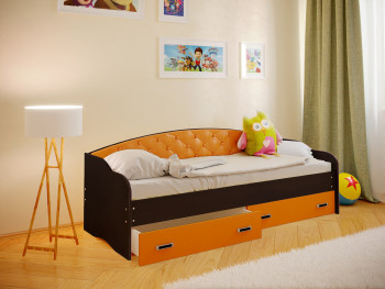 Кровать Софа-7 с мягкой спинкой (800х1900) Венге/Оранжевый в Зелёном Бору - zelyonyj-bor.mebel54.com | фото