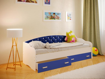 Кровать Софа-7 с мягкой спинкой со стразами (800х1900) Белый/Синий в Зелёном Бору - zelyonyj-bor.mebel54.com | фото