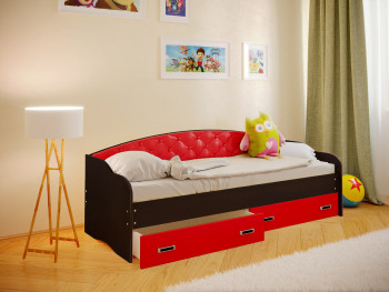 Кровать Софа-8 с мягкой спинкой (900х1900) Венге/Красный в Зелёном Бору - zelyonyj-bor.mebel54.com | фото
