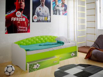 Кровать Софа-8 с мягкой спинкой фотопечать Футбол (900х1900) Белый/Лайм в Зелёном Бору - zelyonyj-bor.mebel54.com | фото