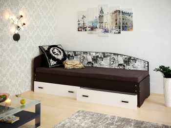 Кровать Софа-9 с мягкой спинкой с рисунком Милана (900х1900) Венге/Белый в Зелёном Бору - zelyonyj-bor.mebel54.com | фото