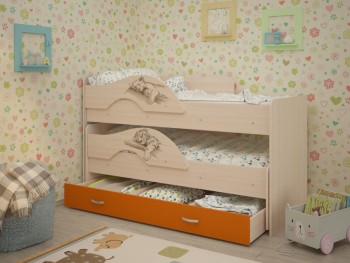 Кровать выкатная Радуга-Сафари детская 1600 Млечный дуб/Оранжевый в Зелёном Бору - zelyonyj-bor.mebel54.com | фото