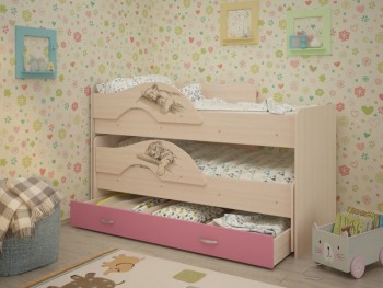 Кровать выкатная Радуга-Сафари детская 1600 Млечный дуб/Розовый в Зелёном Бору - zelyonyj-bor.mebel54.com | фото