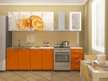 Кухонный гарнитур 1,6м Апельсин (Белый/Оранжевый металлик/Фотопечать апельсин) в Зелёном Бору - zelyonyj-bor.mebel54.com | фото