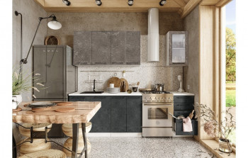 Кухонный гарнитур Нувель 1800мм белый/бетон коричневый/бетон черный в Зелёном Бору - zelyonyj-bor.mebel54.com | фото