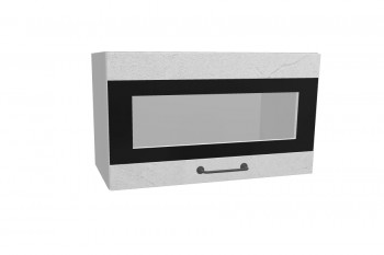 Лофт ПГСФ 600 шкаф верхний горизонтальный со стеклом и фотопечатью (Штукатурка белая/корпус Серый) в Зелёном Бору - zelyonyj-bor.mebel54.com | фото