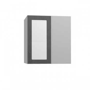 Лофт ПУС 650 шкаф верхний угловой со стеклом (Бетон темный/корпус Серый) в Зелёном Бору - zelyonyj-bor.mebel54.com | фото