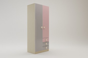 Шкаф 2-х створчатый с ящиками Грэйси (Розовый/Серый/корпус Клен) в Зелёном Бору - zelyonyj-bor.mebel54.com | фото