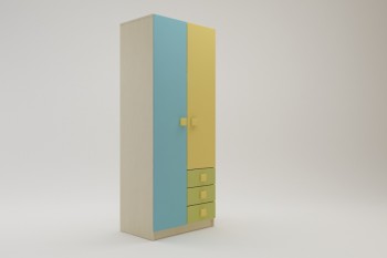 Шкаф 2-х створчатый с ящиками Смайли (Желтый/Голубой/Зеленый/корпус Клен) в Зелёном Бору - zelyonyj-bor.mebel54.com | фото
