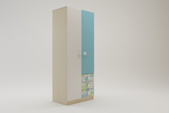 Шкаф 2-х створчатый с ящиками Твит (Белый/Зеленый/корпус Клен) в Зелёном Бору - zelyonyj-bor.mebel54.com | фото