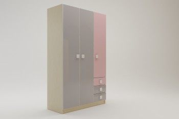 Шкаф 3-х створчатый с ящиками Грэйси (Розовый/Серый/корпус Клен) в Зелёном Бору - zelyonyj-bor.mebel54.com | фото