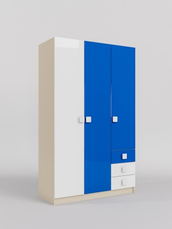 Шкаф 3-х створчатый с ящиками Скай люкс (Синий/Белый/корпус Клен) в Зелёном Бору - zelyonyj-bor.mebel54.com | фото