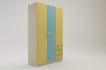 Шкаф 3-х створчатый с ящиками Смайли (Желтый/Голубой/Зеленый/корпус Клен) в Зелёном Бору - zelyonyj-bor.mebel54.com | фото