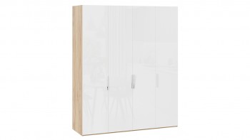 Шкаф для одежды с 4 глухими дверями «Эмбер» Яблоня Беллуно/Белый глянец в Зелёном Бору - zelyonyj-bor.mebel54.com | фото
