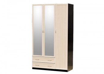 Шкаф для платья и белья 3-х дверный с профилем МДФ с 2 малыми зеркалами Венге/Дуб выбеленный в Зелёном Бору - zelyonyj-bor.mebel54.com | фото