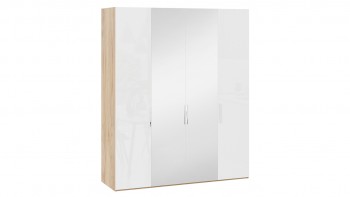 Шкаф комбинированный с 2 глухими и 2 зеркальными дверями «Эмбер» Яблоня Беллуно/Белый глянец в Зелёном Бору - zelyonyj-bor.mebel54.com | фото