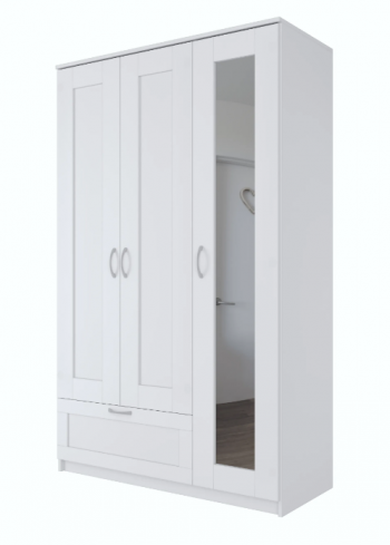 Шкаф трехдверный Сириус с зеркалом и 1 ящиком белый в Зелёном Бору - zelyonyj-bor.mebel54.com | фото