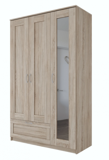 Шкаф трехдверный Сириус с зеркалом и 1 ящиком дуб сонома в Зелёном Бору - zelyonyj-bor.mebel54.com | фото